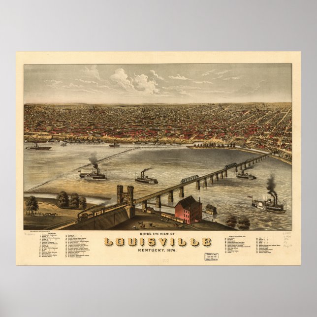Affiche Louisville Kentucky 1876 Carte panoramique (Devant)