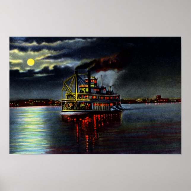 Affiche Louisville Kentucky Moonlight on the Ohio (Devant)