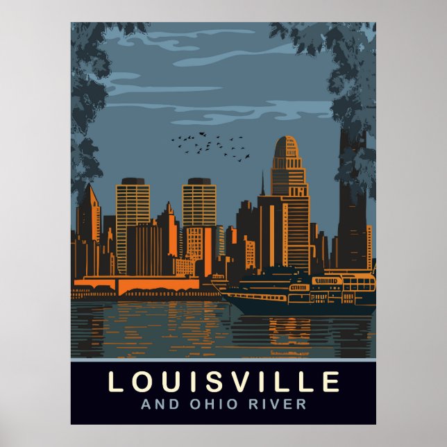 Affiche Louisville Skyline, rivière Ohio, Voyage (Devant)