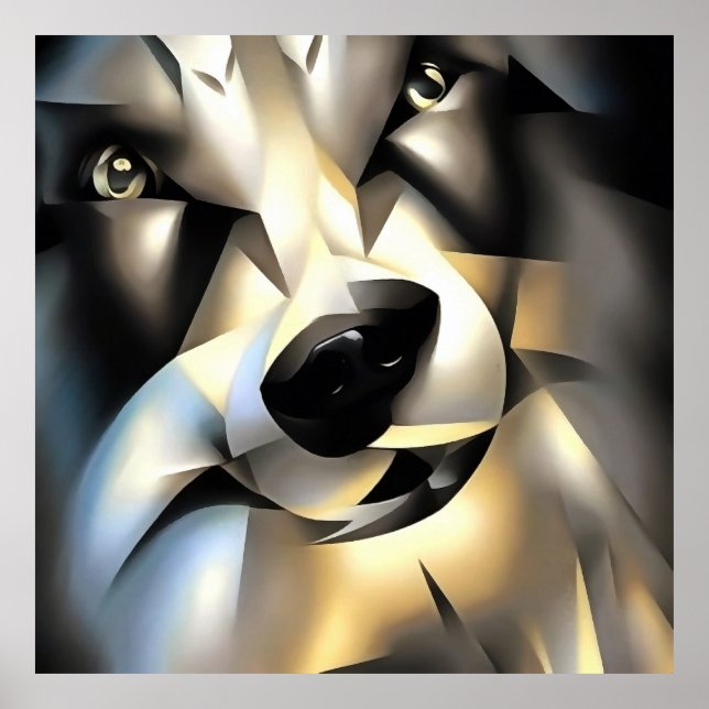 Affiche Loup À L'Art Géométrique (Devant)
