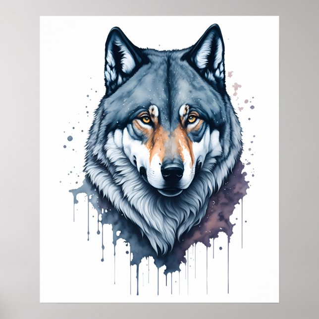 Affiche Loup aquarelle (Devant)