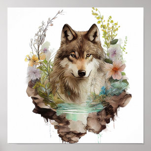Affiche Loup Aquarelle