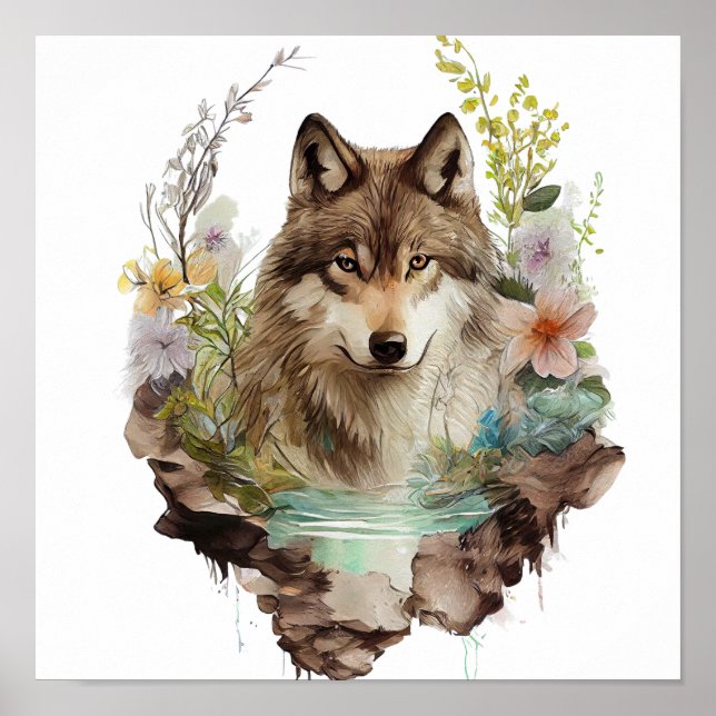 Affiche Loup Aquarelle (Devant)