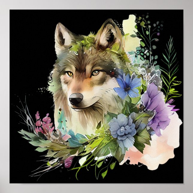 Affiche Loup Aquarelle (Devant)