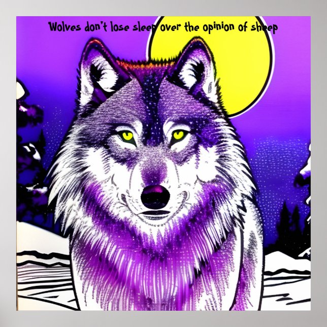 Affiche Loup au clair de lune. Citation Aristote. Modifiab (Devant)