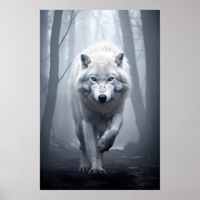 Affiche Loup blanc dans la forêt de Foggy (Devant)