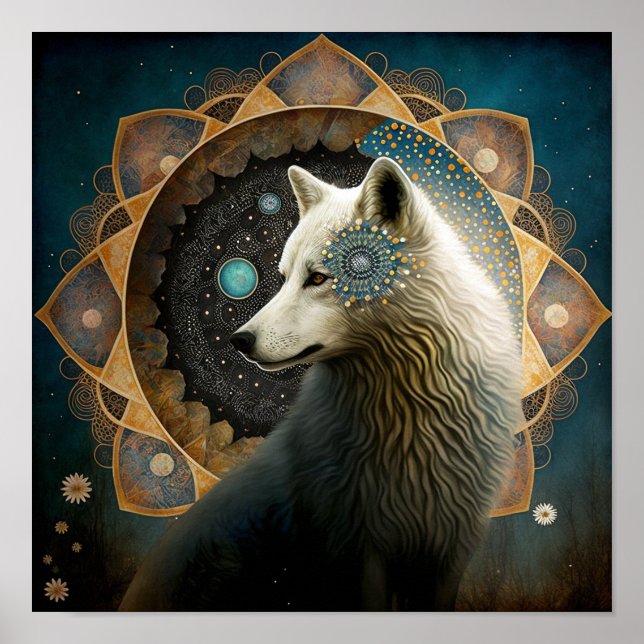 Affiche Loup blanc Mandala (Devant)