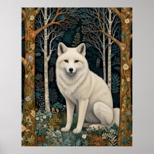 Affiche Loup blanc vintage boho forêt sylvestre
