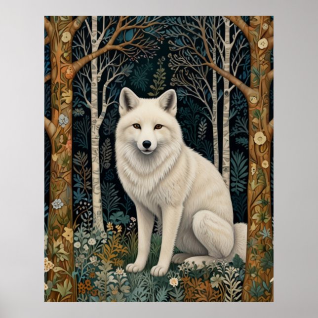 Affiche Loup blanc vintage boho forêt sylvestre  (Devant)