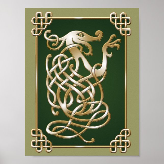 Affiche Loup celtique - Fond vert (Devant)