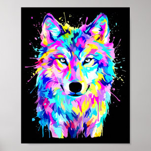 Affiche Loup coloré éclaboussure art faune animal