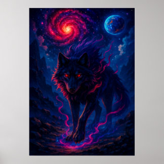 Affiche Loup cosmique avec Imaginaire énergétique Galaxy