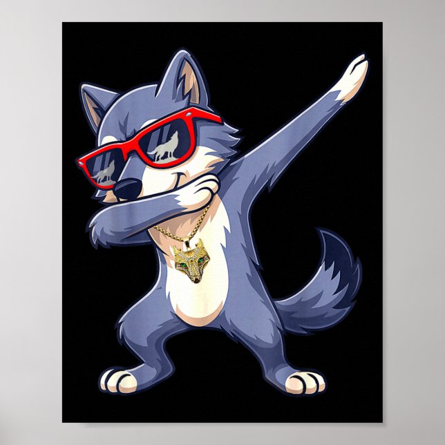 Affiche Loup Dabbing Cool Lunettes de soleil rouges Amoure (Devant)