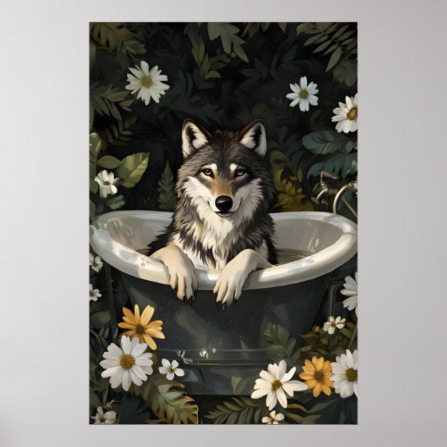Affiche Loup Dans Baignoire, Affiche Animaux Drôle (Devant)