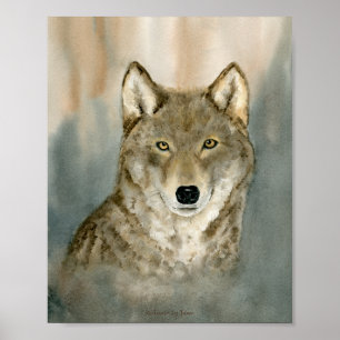 Affiche Loup dans la brume aquarelle