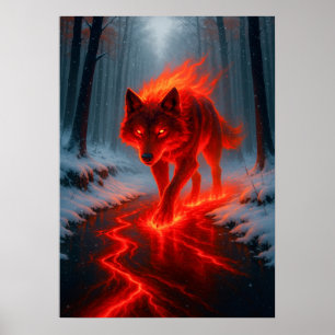 Affiche Loup de feu dans l'Imaginaire de neige Esprit anim