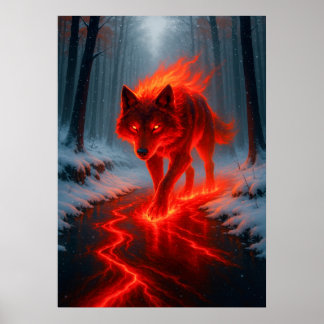 Affiche Loup de feu dans l'Imaginaire de neige Esprit anim