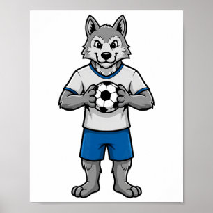 Affiche Loup de football mignon joueur de foot animalier s