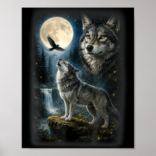 Affiche Loup de la nature forêt arbres loups animal sauvag