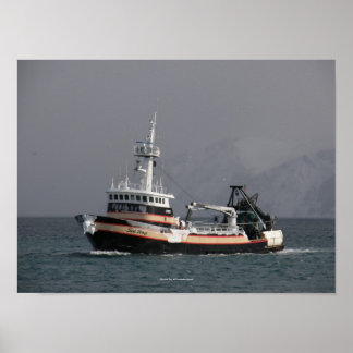Affiche Loup de mer, chalutier de pêche dans havre néerlan