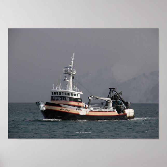 Affiche Loup de mer, chalutier de pêche dans havre néerlan (Devant)