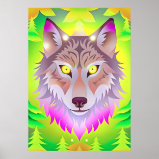 Affiche Loup de Neon dans la forêt Abstraite