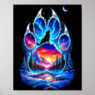 Affiche Loup d'empreinte colorée Amoureux des loups Hurlem
