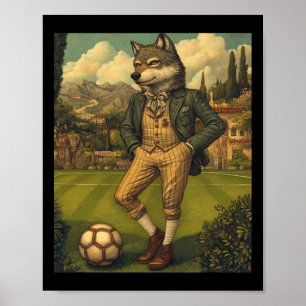 Affiche Loup drôle jouant au football Graphique Loup bizar
