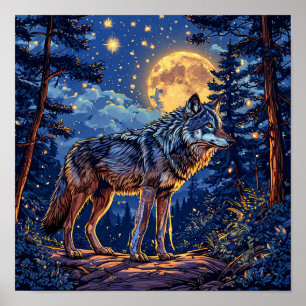 Affiche Loup en forêt