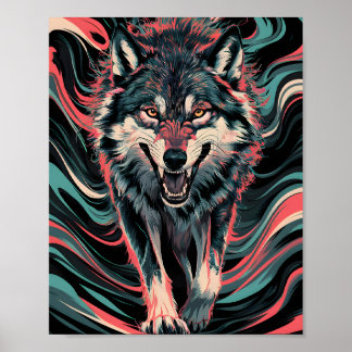 Affiche loup en mouvement