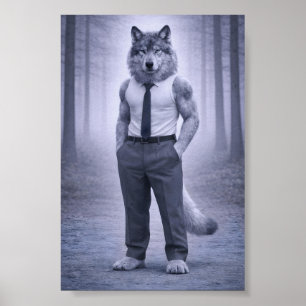 Affiche Loup en tenue formelle minimale – Portrait de la f