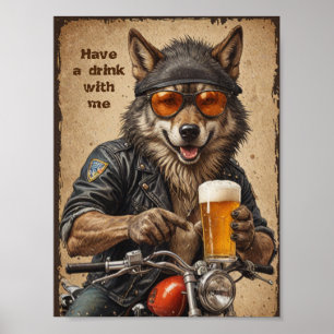 Affiche Loup et bière