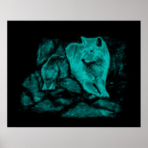 Affiche Loup et corbeau dans la nuit