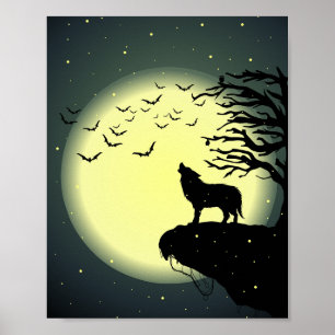 Affiche loup et lune