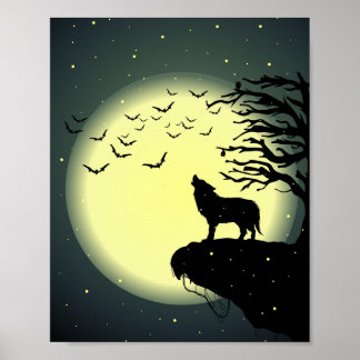 Affiche loup et lune