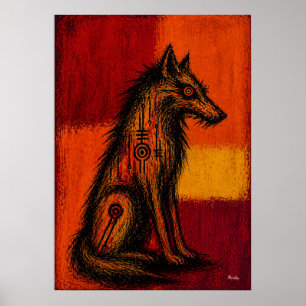 Affiche Loup expressionniste dans des champs de couleur Af