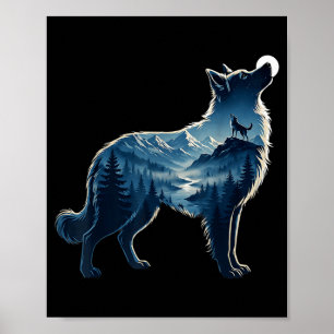 Affiche Loup forêt de montagne éclairée par la lune exposi