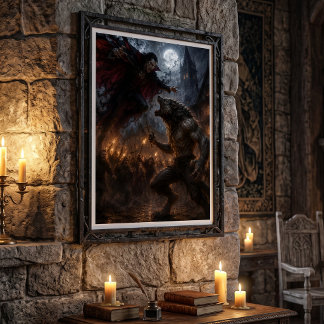 Affiche Loup-garou contre vampire, bataille de fantasy méd