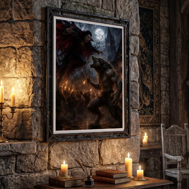 Affiche Loup-garou contre vampire, bataille de fantasy méd (Créateur téléchargé)