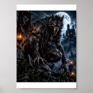 Affiche Loup-Garou Musclé – T-Shirt Halloween Pleine Lune