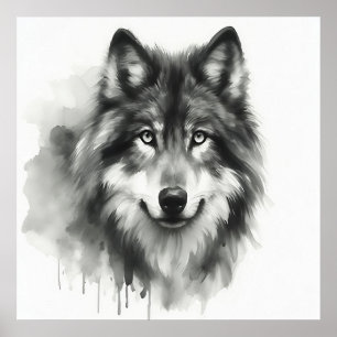 Affiche Loup gris majestueux aquarelle époustouflante faun