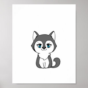 Affiche Loup gris style Chibi