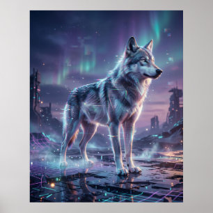 Affiche Loup hologramme Glitch Wasteland