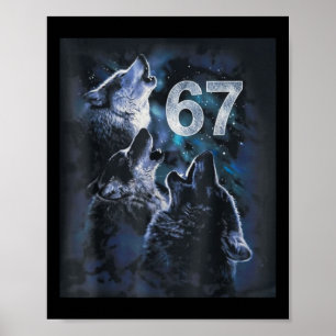 Affiche Loup hurlant à la lune 67 6 7 Halloween 67 Loup