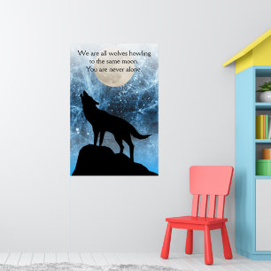 Affiche Loup hurlant pleine lune bleu noir Citation person