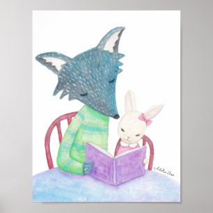 Affiche Loup Lapin Amour des Livres Décoration de