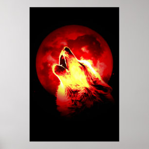 Affiche Loup & Lune Rouge