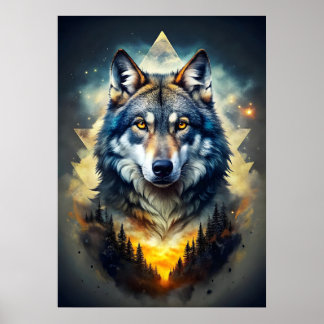 Affiche Loup majestueux dans la forêt cosmique