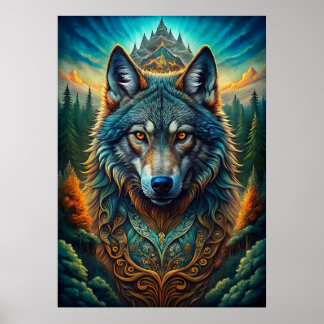 Affiche Loup majestueux dans la forêt mystique