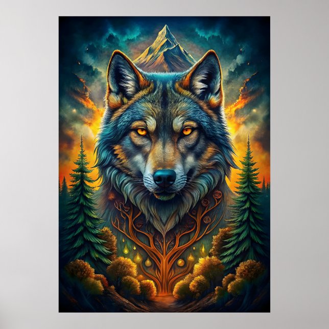 Affiche Loup majestueux entouré par la nature (Devant)